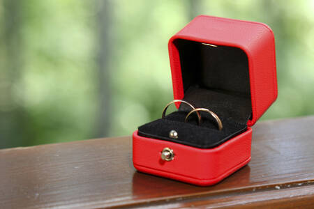 Wedding rings in a red box