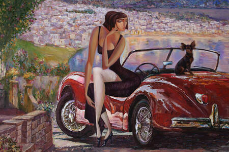 Dziewczyna i samochód retro