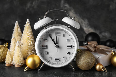 Alarm clock and New Year's decorations