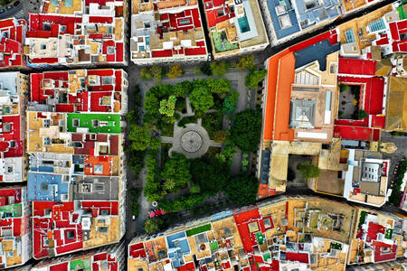 Aerial view of houses in Cádiz, Spain