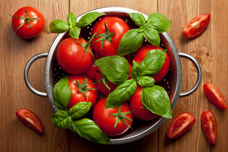 Ripe tomatoes with basil