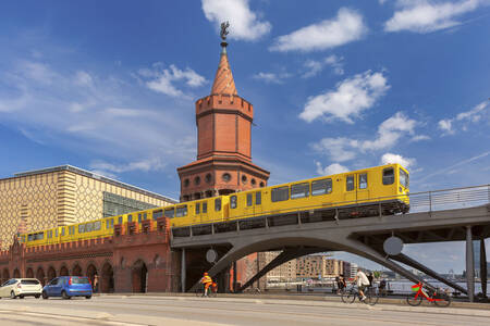 A yellow subway train in Berlin