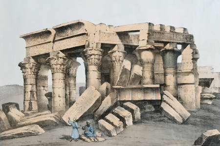 Ilustrace ruin hrobek králů v Thébách