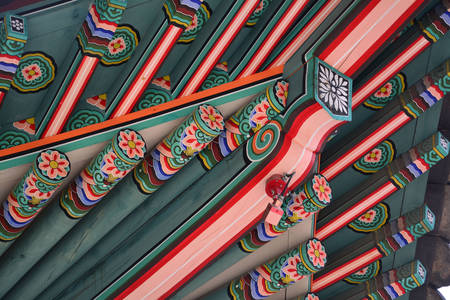 Detalhes de um telhado tradicional coreano