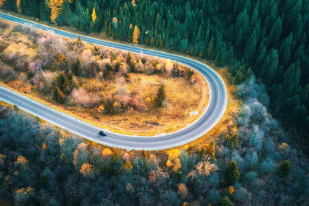 Aerial view of a mountain road