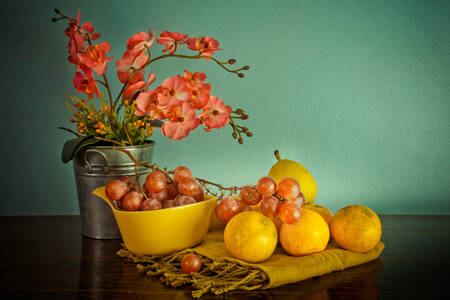 Flowers, grapes and tangerines