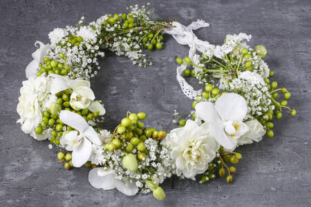 Wreath of carnations and orchids