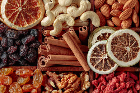 Assorted dried fruits and nuts