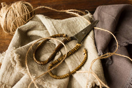 Cloth, scissors and jute rope