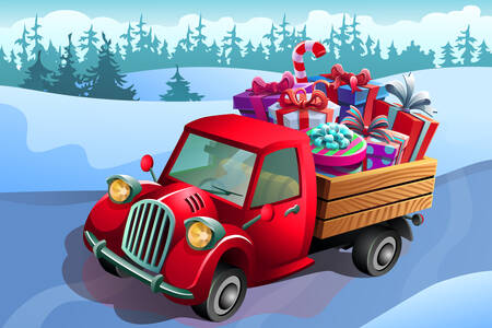 Karácsonyi teherautó ajándékokkal