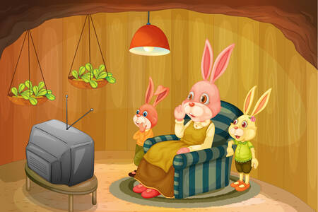 Coniglietti che guardano la TV
