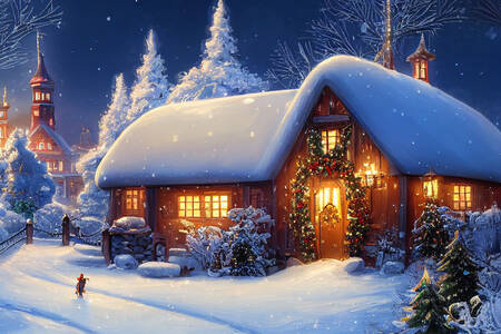 Bajkovita kuća u snežnoj šumi