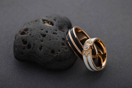 Rings with white and black enamel