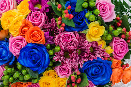 A bouquet of chrysanthemums and roses