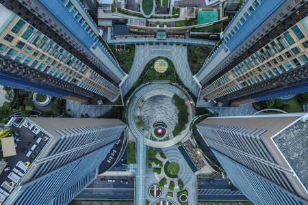 Aerial view of Hong Kong skyscrapers