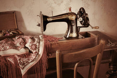 Antique hand-cranked sewing machine