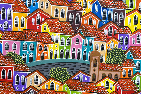 Ζωγραφική με πολύχρωμα σπίτια