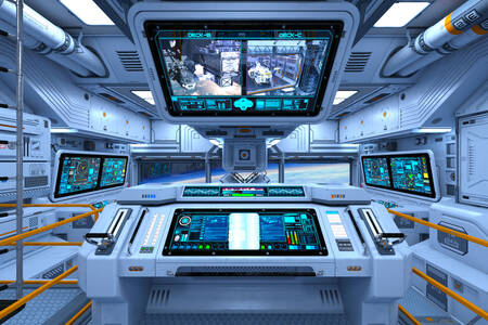 Interiér kabíny kozmickej lode