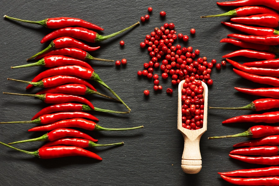 Hot peppers on the table