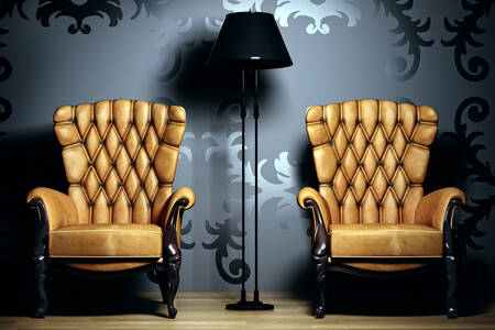 Klasične fotelje i podna lampa