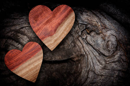 Two wooden hearts