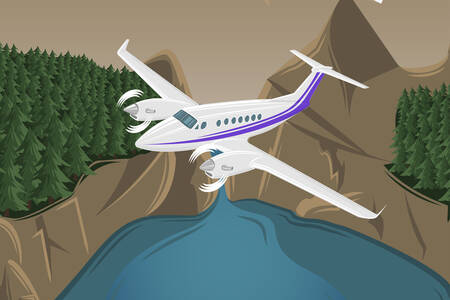 Plane over a mountain lake