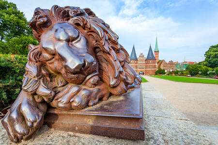 Sleeping lion sculpture