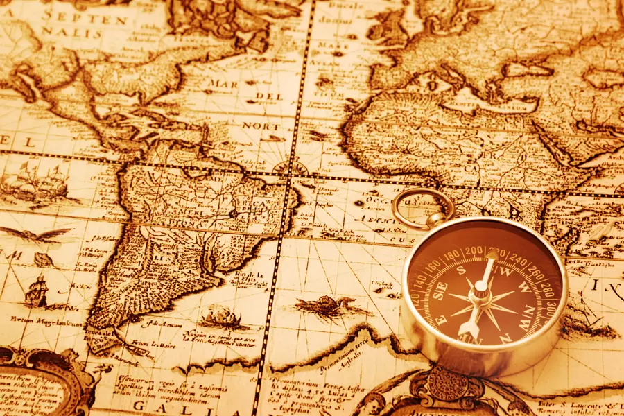 Compass on an old map