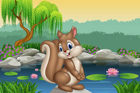 Écureuil au bord de l'étang