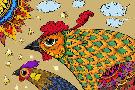 Ilustração de pássaros coloridos